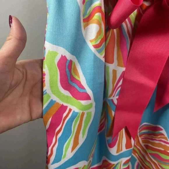 Gretchen Scott Shell Shock Ruffle Neck Dress Preppy Resortwear Tropical Size S - Picture 7 of 15